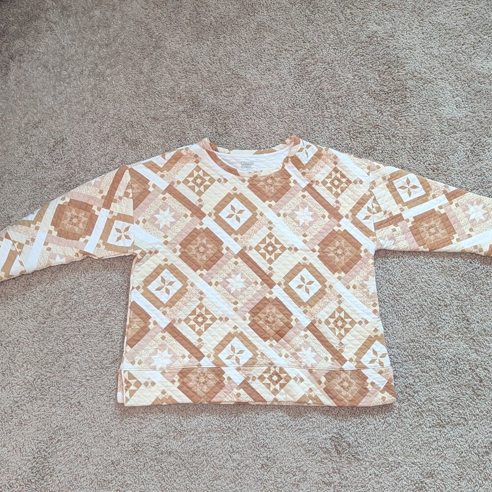 3/4 Sleeve Quilted Crew Neck Top | Land's End